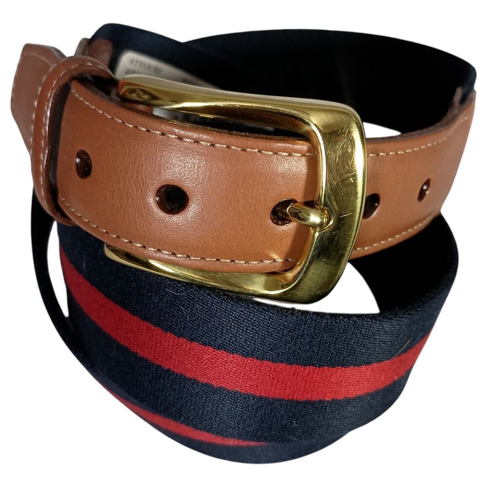 Torino Leather Co. Mens Belt 42 Brown Leather Navy Red Fabric